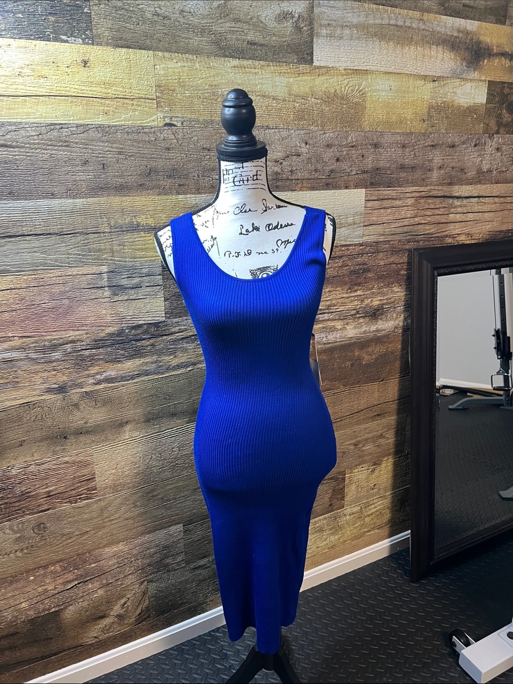 Cut out back sleeveless medium stretch rib midi blue dress NEW - Picture 3 of 8